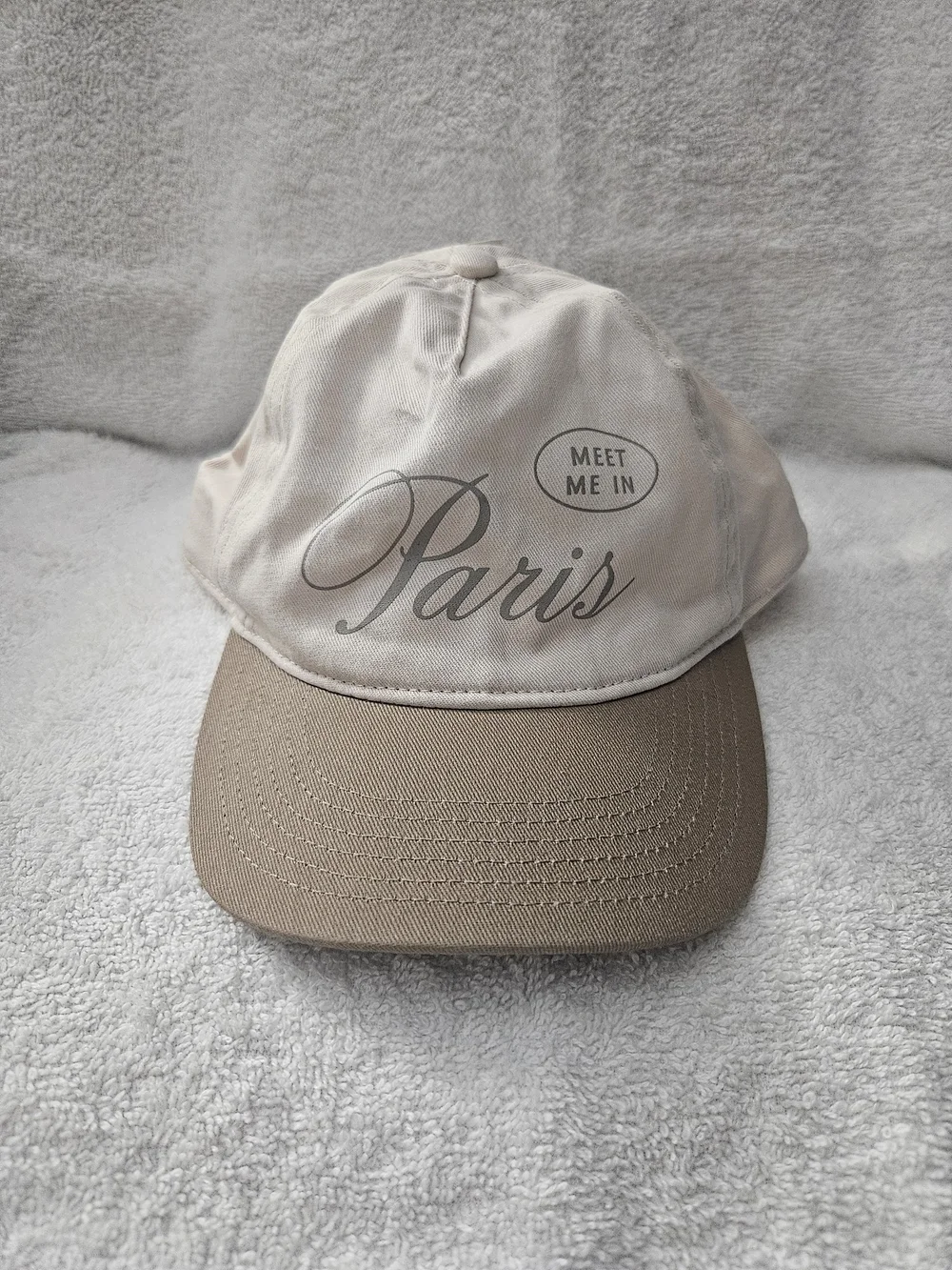 Target Meet Me In Paris Graphic Baseball Cap Womens Two Tone Tan Beige Hat